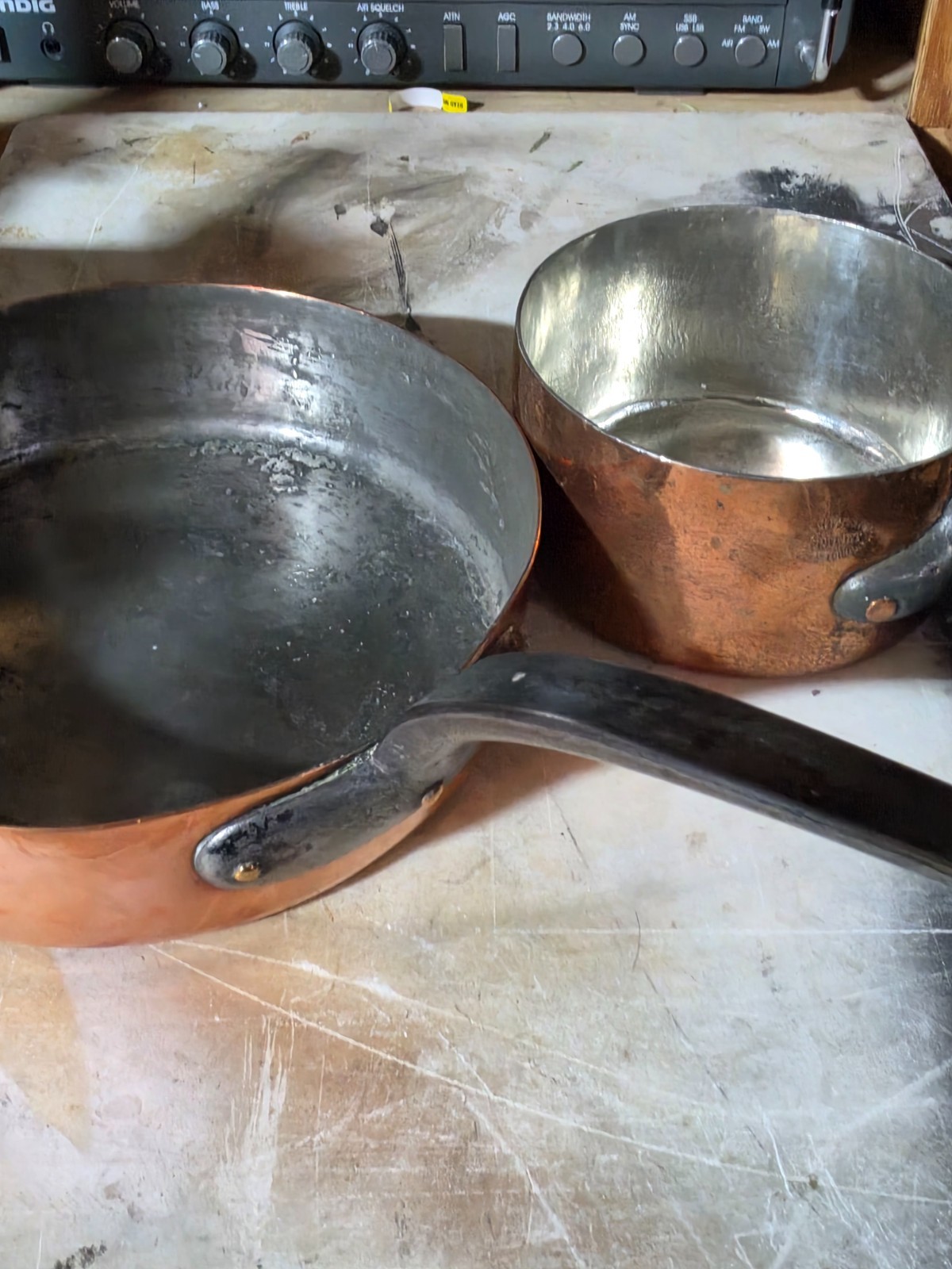 Antique French Copper Saute Pan + E Bonnet Stamped Pan