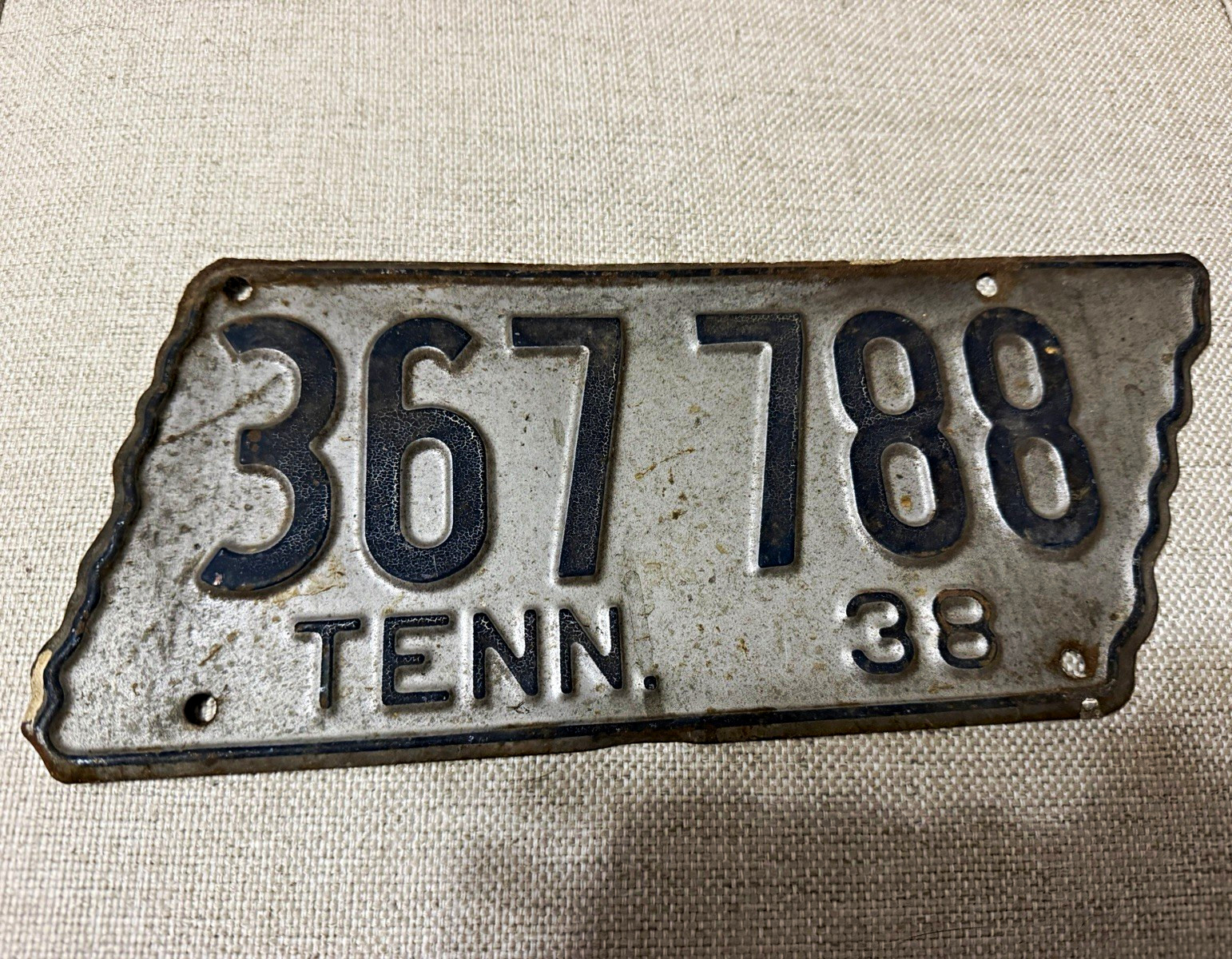 1938 Tennessee License Plate 367788 TENN. Vintage Collectible Tag Plate