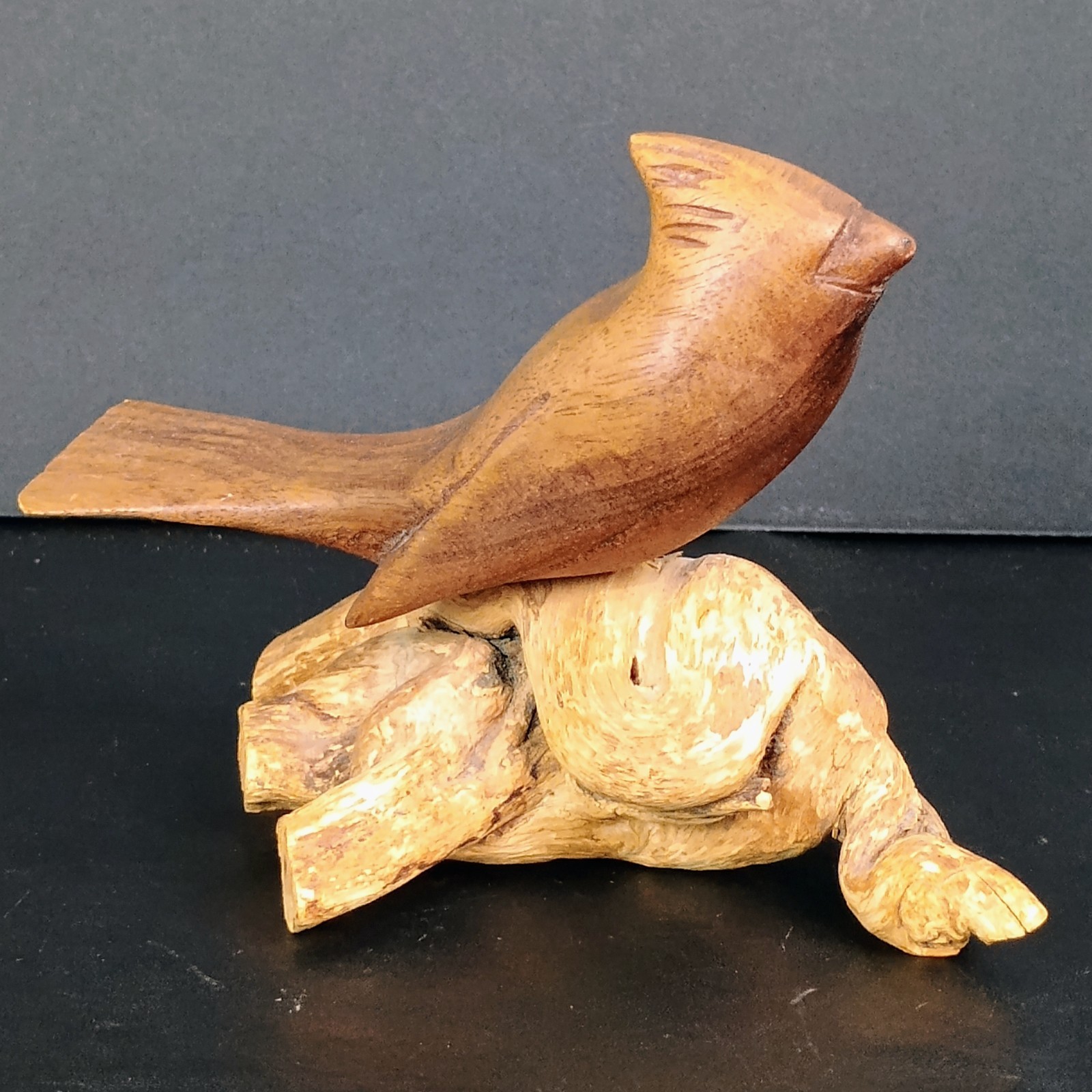 Vintage Hand Carved Bird On Driftwood Cardinal Jay 3.75 Vintage Hand Carved Bird On Driftwood Cardinal Jay 3.75