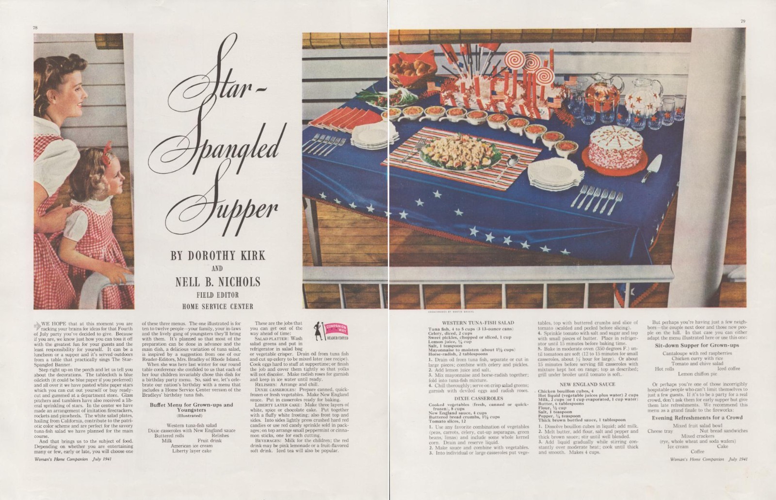 Vintage 1941 Star-Spangled Supper Recipe Pages Americana July Fourth Retro Decor