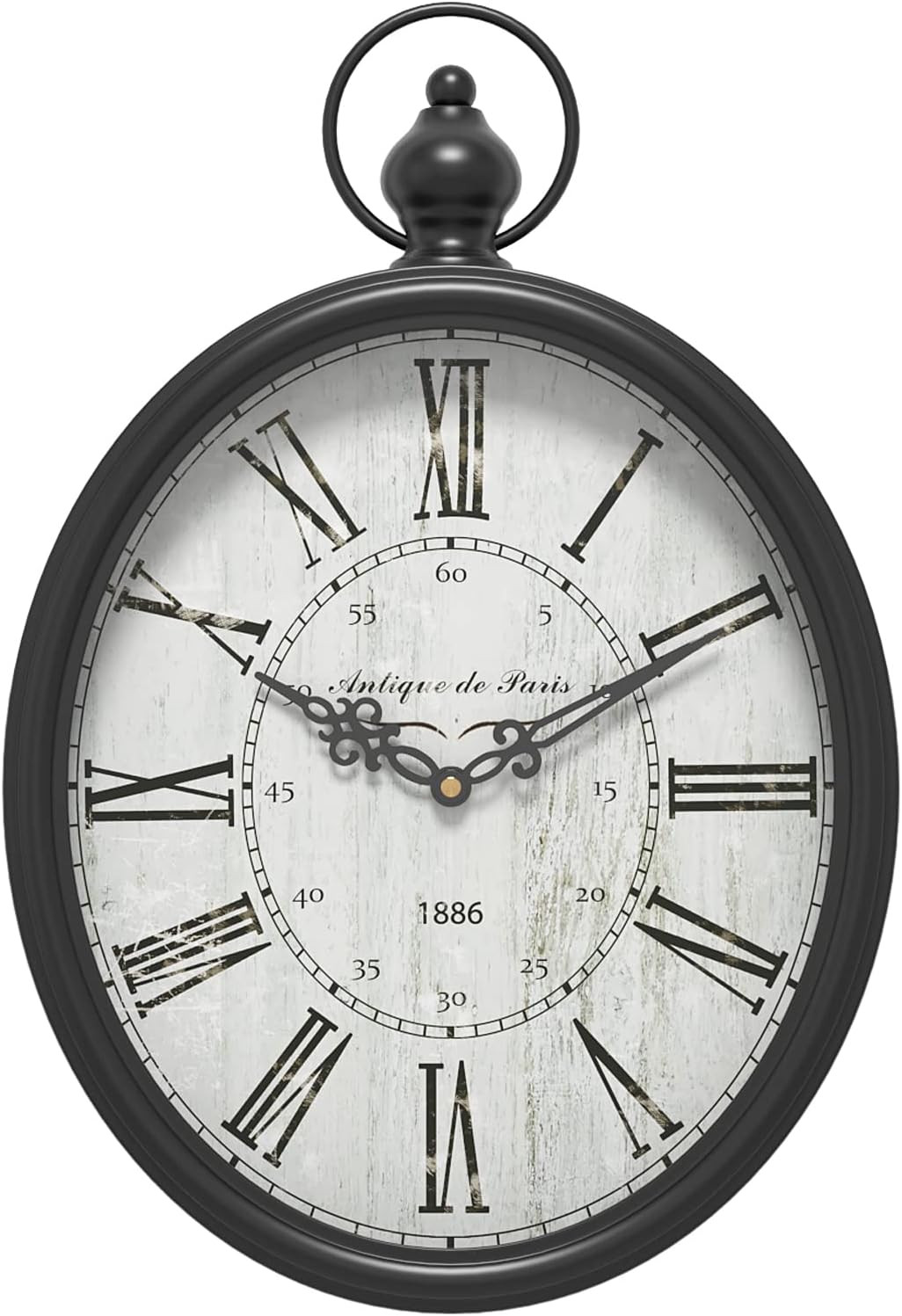 Menterry Large Oval Retro Wall Clock in Rustic Antique Black Finish Menterry Large Oval Retro Wall Clock in Rustic Antique Black Finish