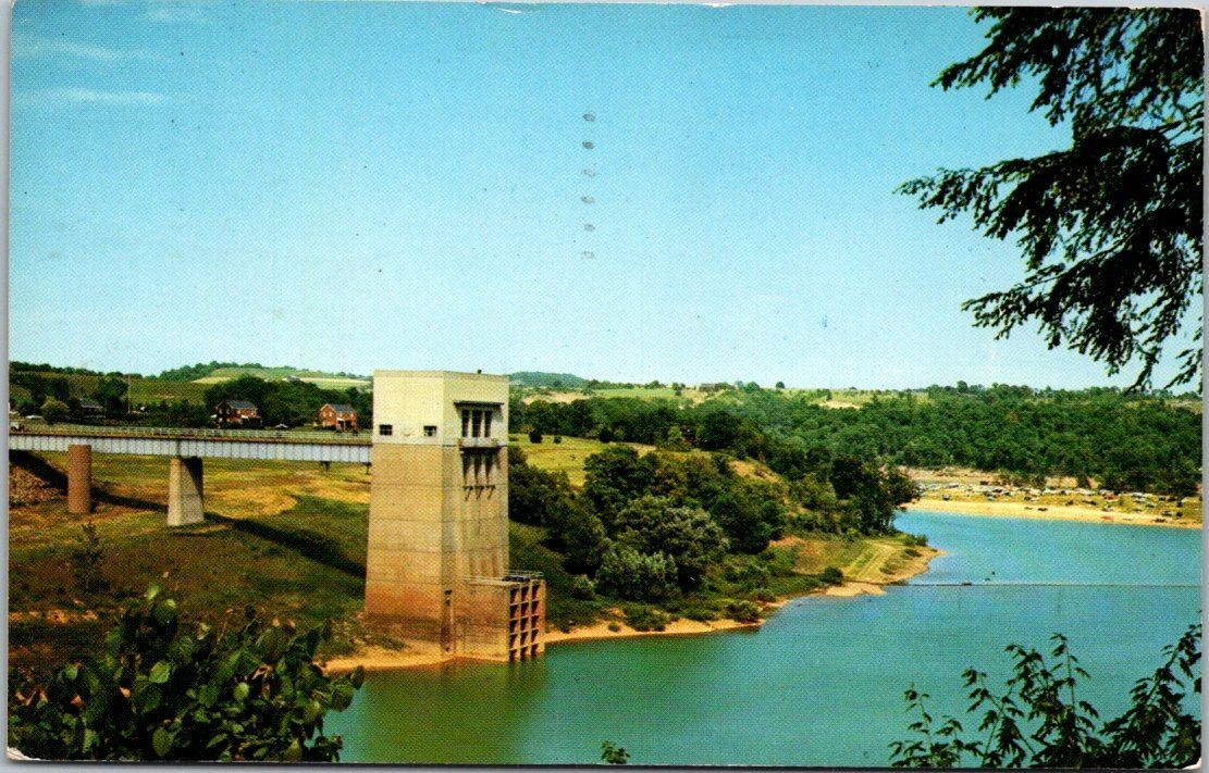 Crooked Creek Dam Leechburg PA Vintage Postcard 1958 Postmarked Scenic Lake