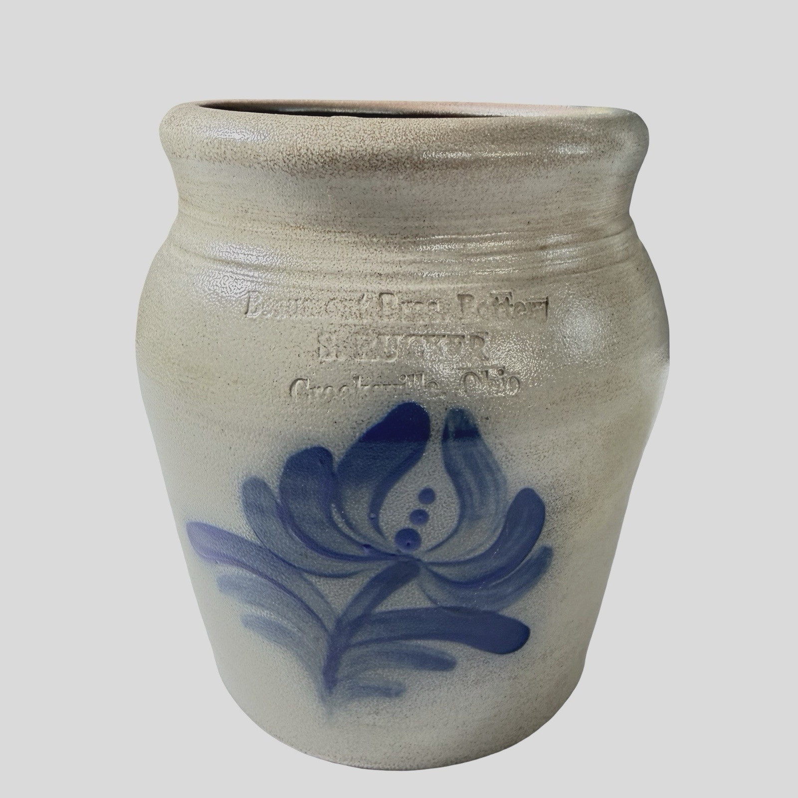 Vtg BBP Beaumont Brothers Pottery Salt Glaze Crock Gray Blue Floral 5\