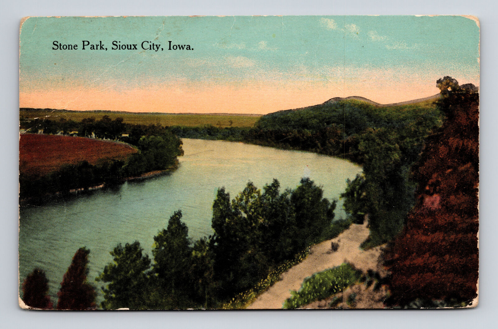 DB Postcard Sioux City IA Iowa Stone Park River Scenic View