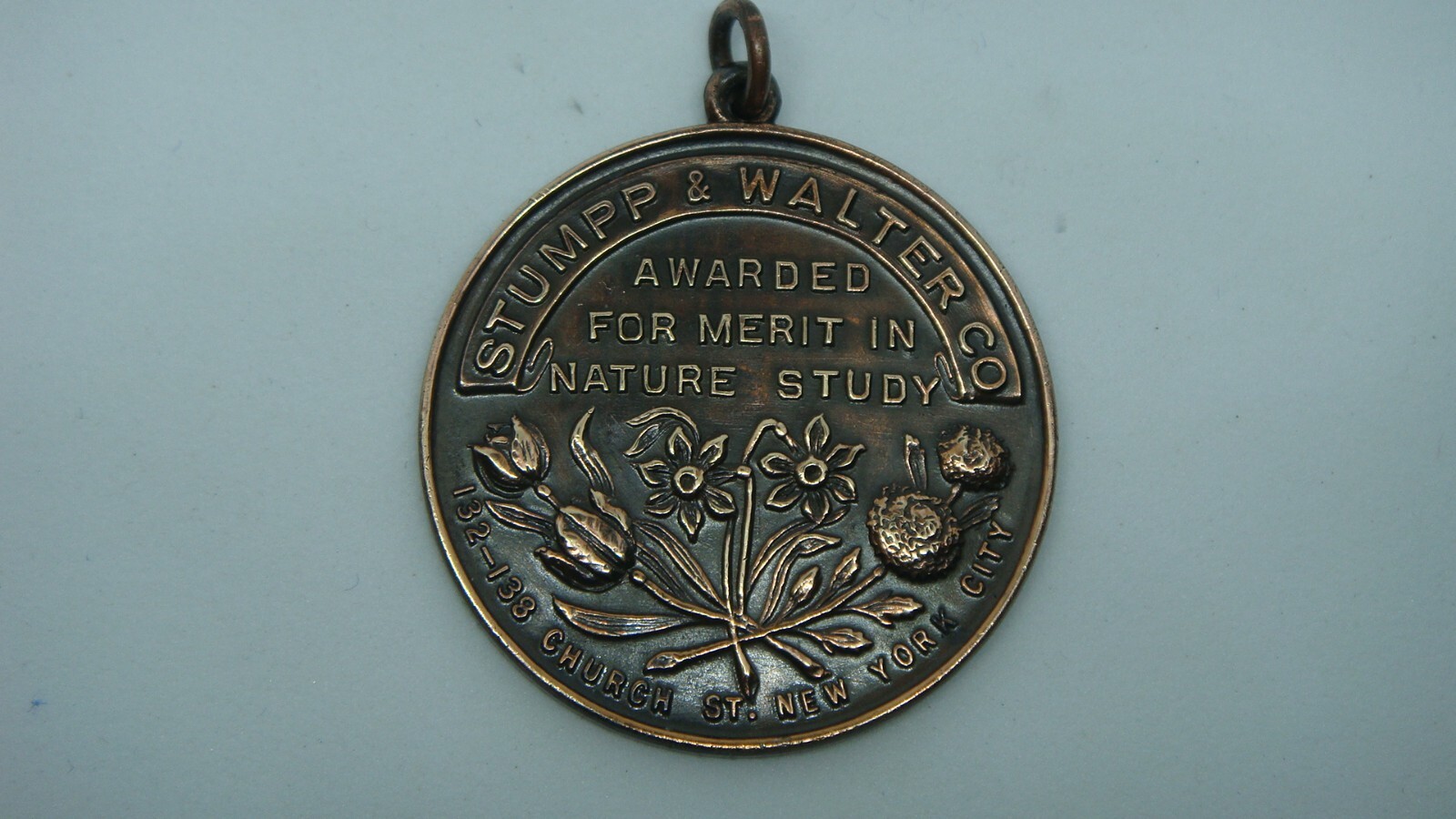 ANTIQUE STUMPP & WALTER CO MERIT AWARD BRONZE MEDAL - CHURCH ST., NEW YORK CITY