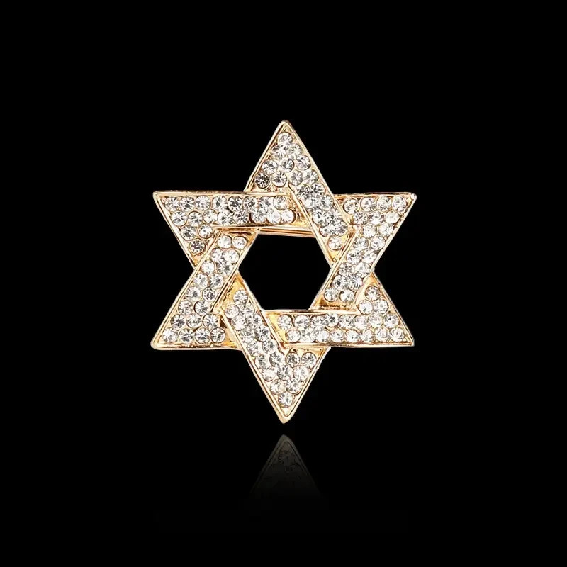 Israel Jewish Star Of Magen David Yellow Gold Color Lapel Pin Pave Mens Womens