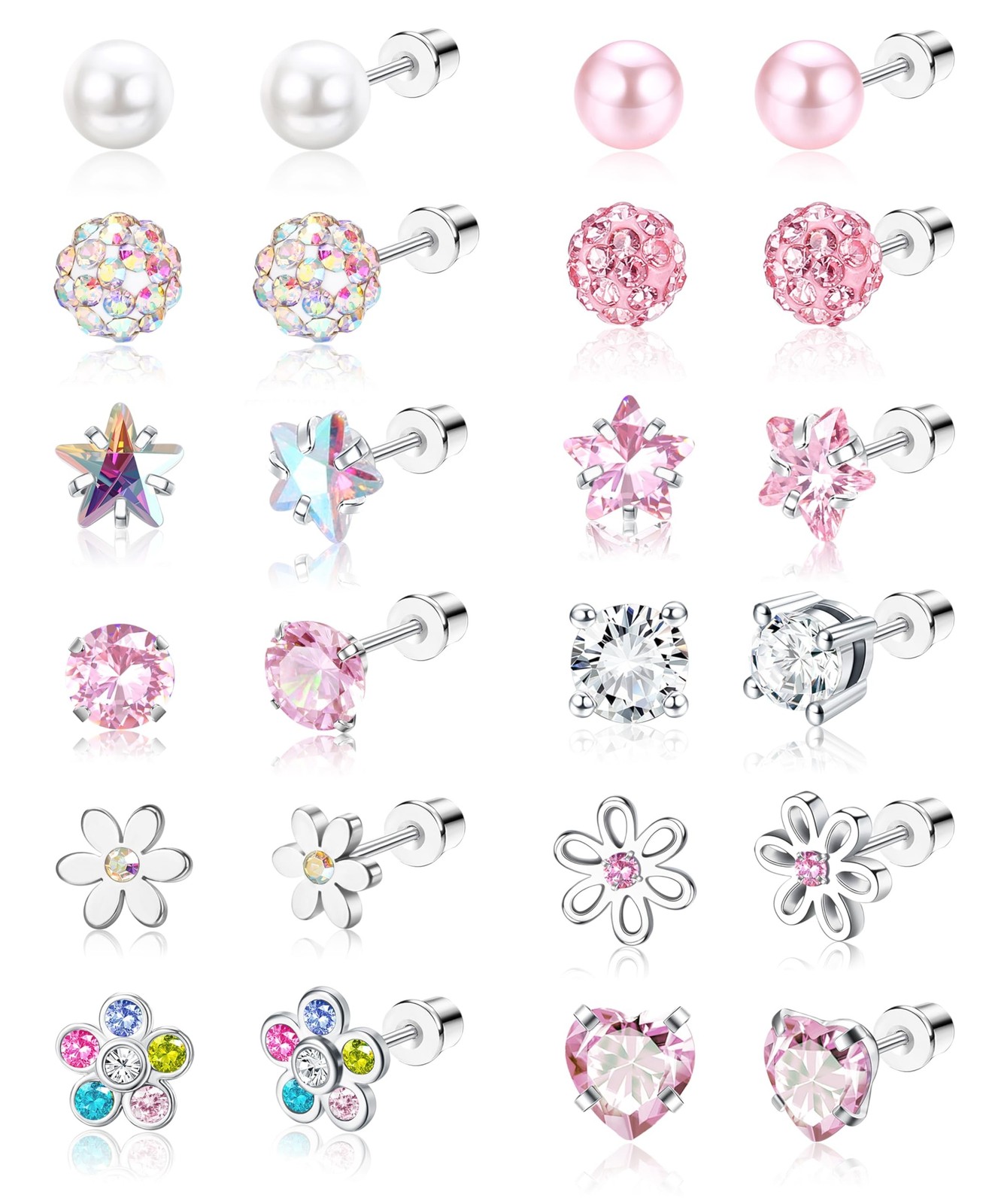 SAILIMUE 12 Pairs Hypoallergenic Earrings for Girls Women Surgical Steel Pink SAILIMUE 12 Pairs Hypoallergenic Earrings for Girls Women Surgical Steel Pink