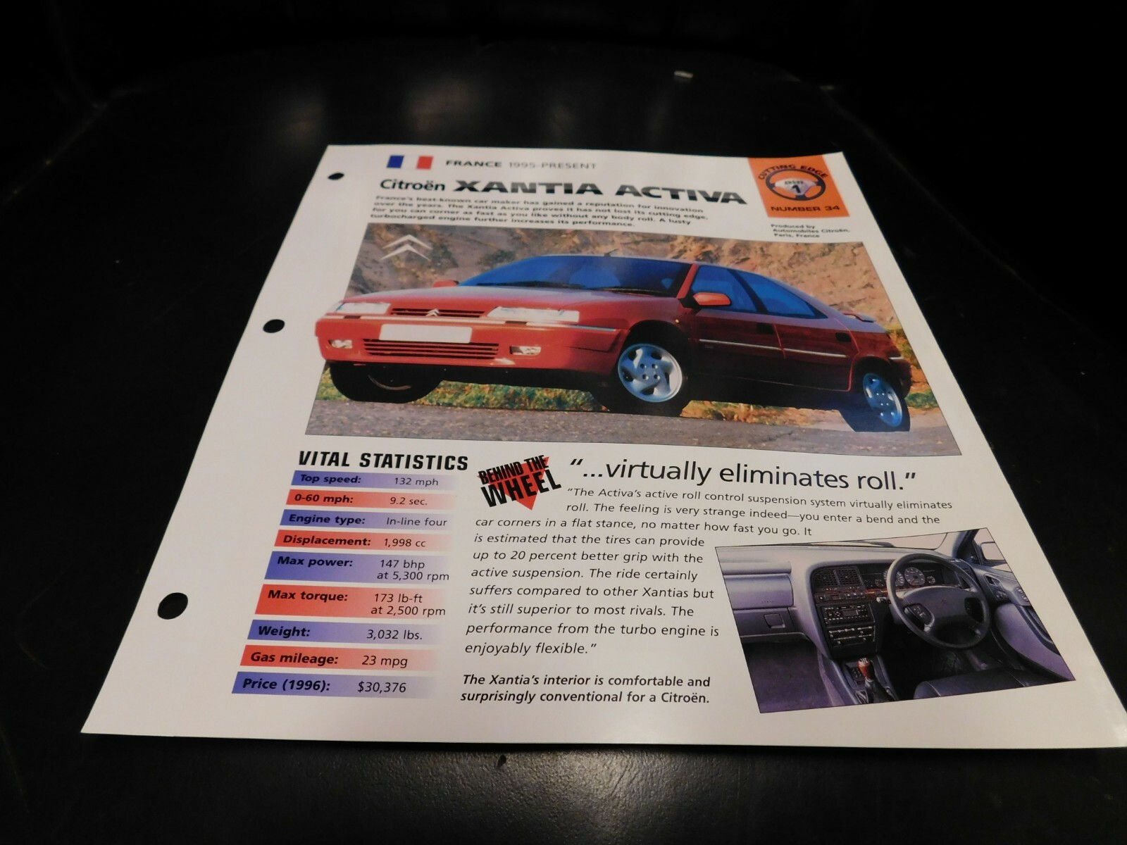 1995+ Citroen Xantia Activa Spec Sheet Brochure Photo Poster 1995+ Citroen Xantia Activa Spec Sheet Brochure Photo Poster