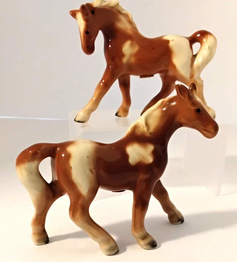 Vintage 1950s Victoria Ceramics Japan Brown Horses Salt Pepper Shakers