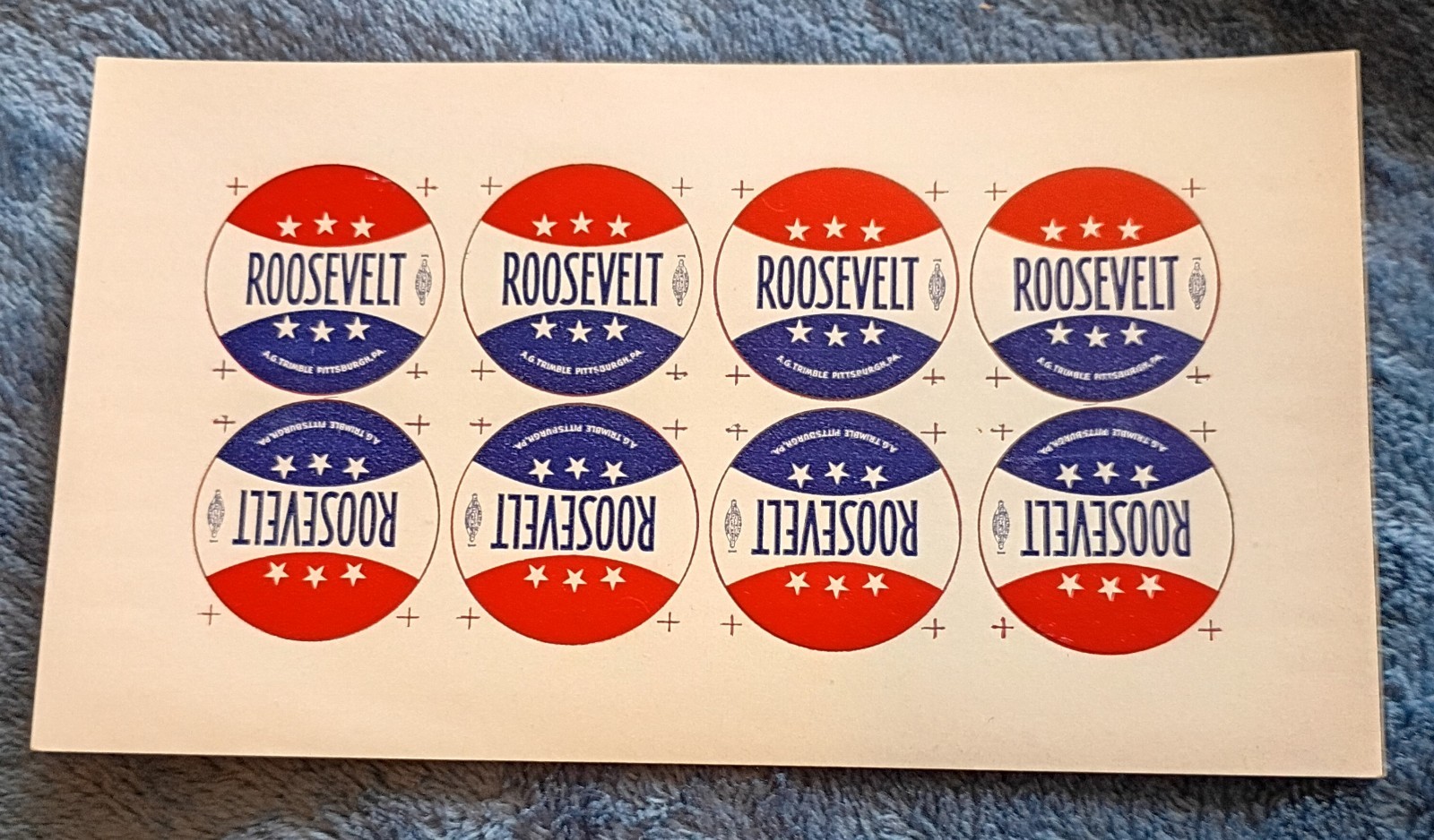 Roosevelt Paper PIN Backs Original Printed Papers From 1940 Presidential Time.