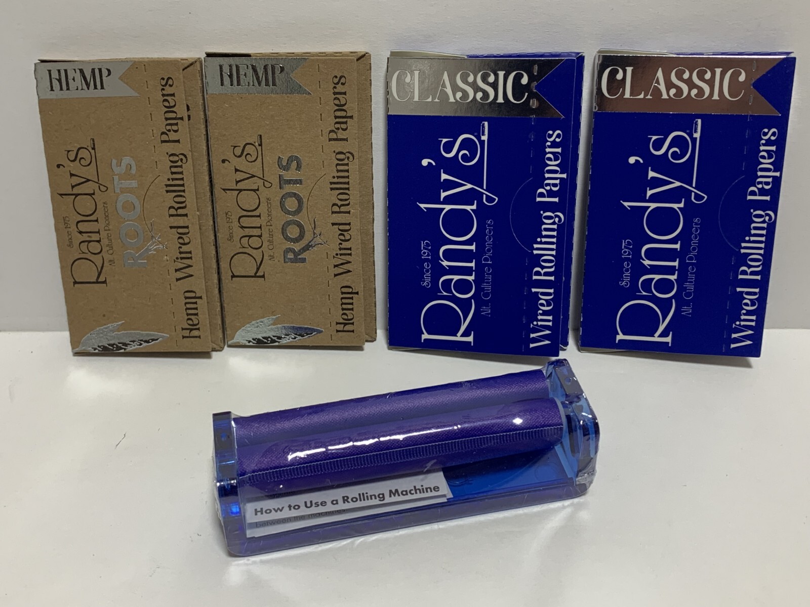 5 PC RANDY'S BUNDLE 1 1/4 ROOTS and CLASSIC Wired PAPERS + 79MM ROLLING MACHINE