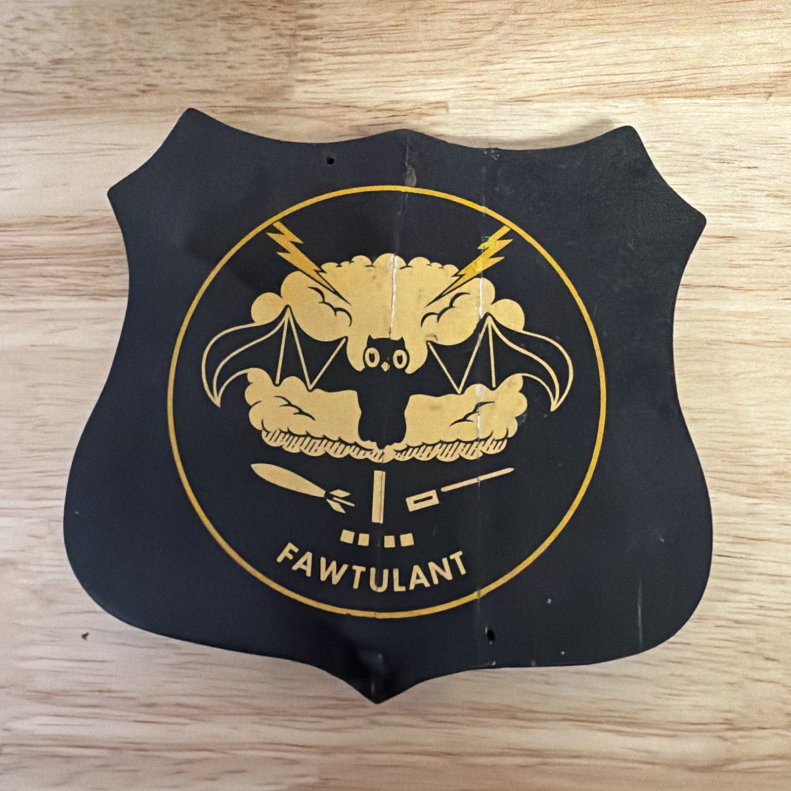 WWII Wooden Plaque Fawtulant U.S. Navy Composite Squadron Trench Art 