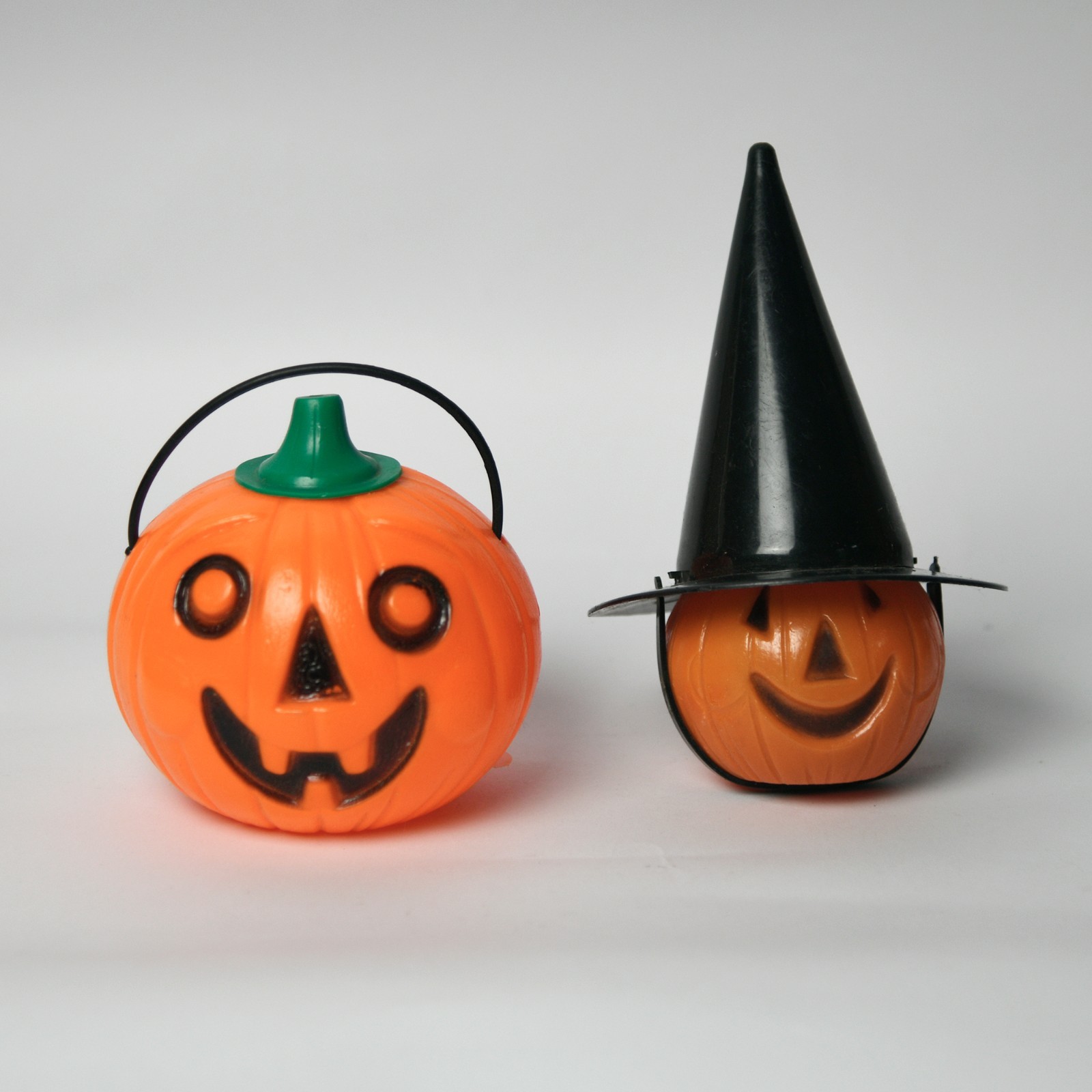 Lot of 2 Vintage Halloween Plastic Jack O Lanterns/ Candy Containers.
