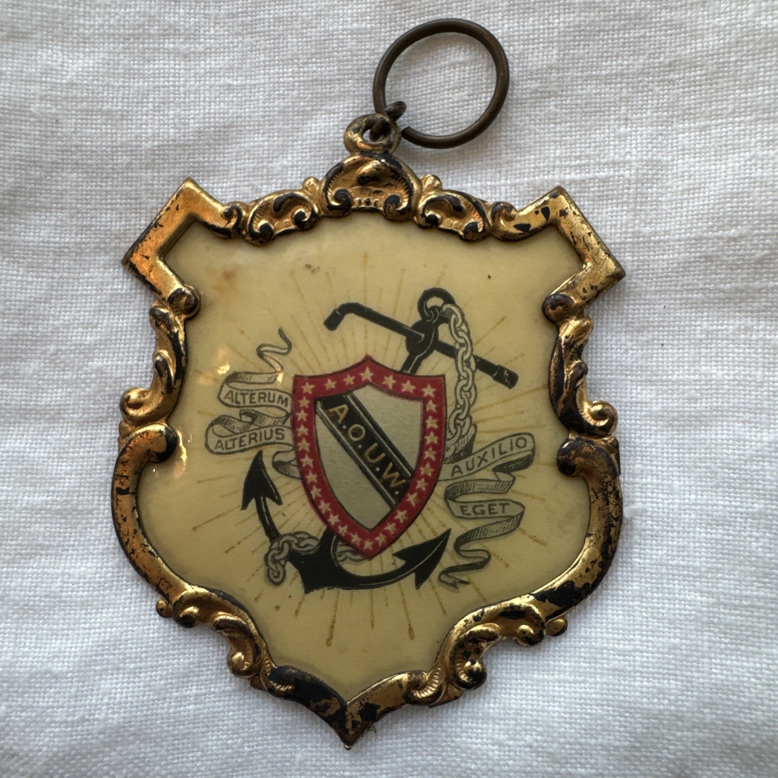 Antique AOUW Ancient Order United Workmen Watch Fob Pendant Fraternal Gilt
