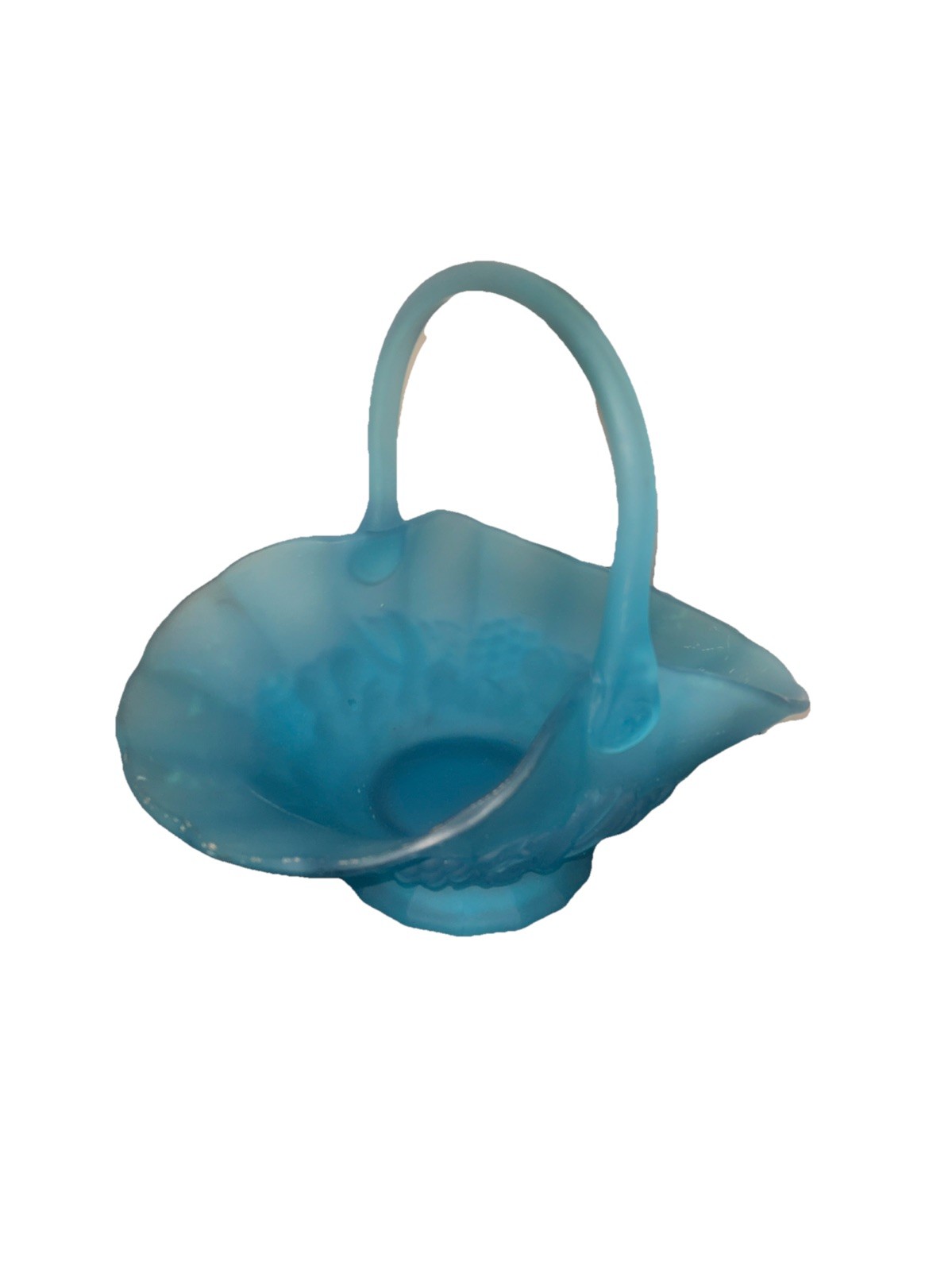 Vintage Westmoreland Aqua Satin Large Glass Basket Depression Era Antique