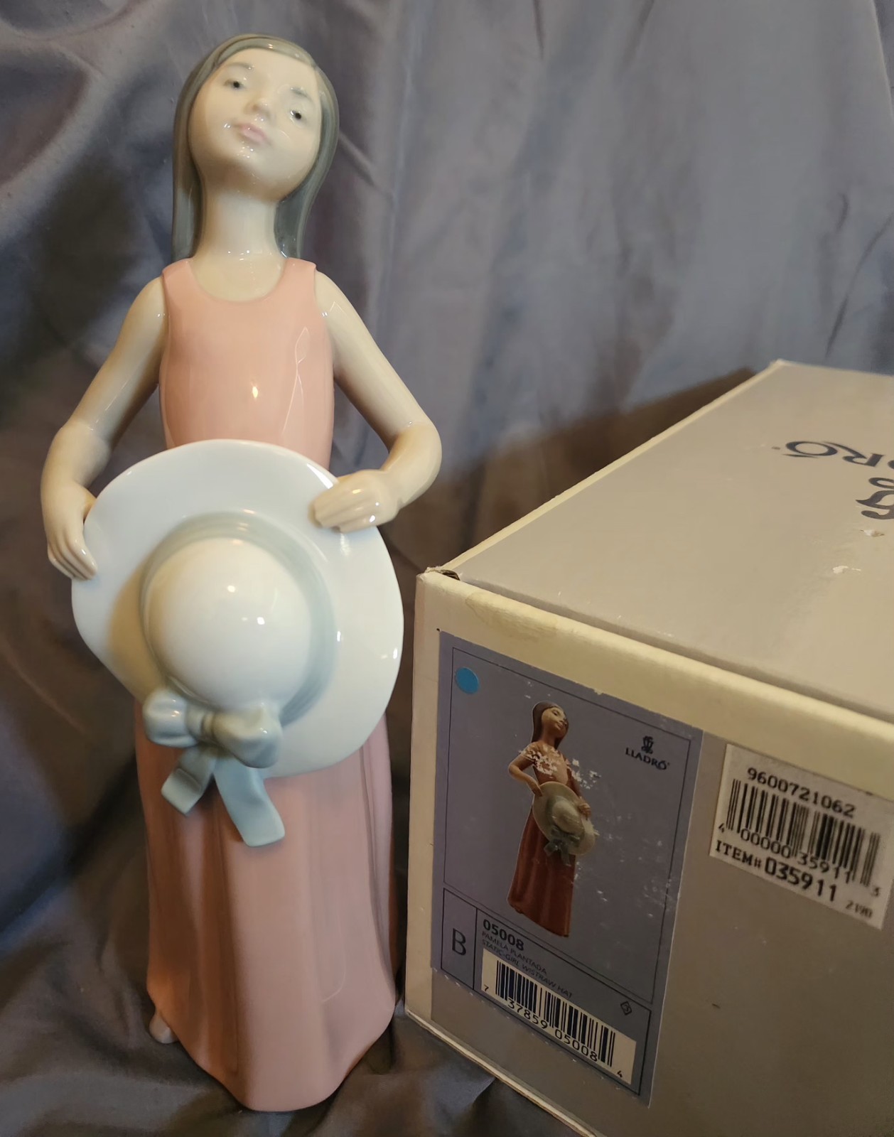 Lladro Girl With Straw Hat Pink Dress 5008 Figure 10\