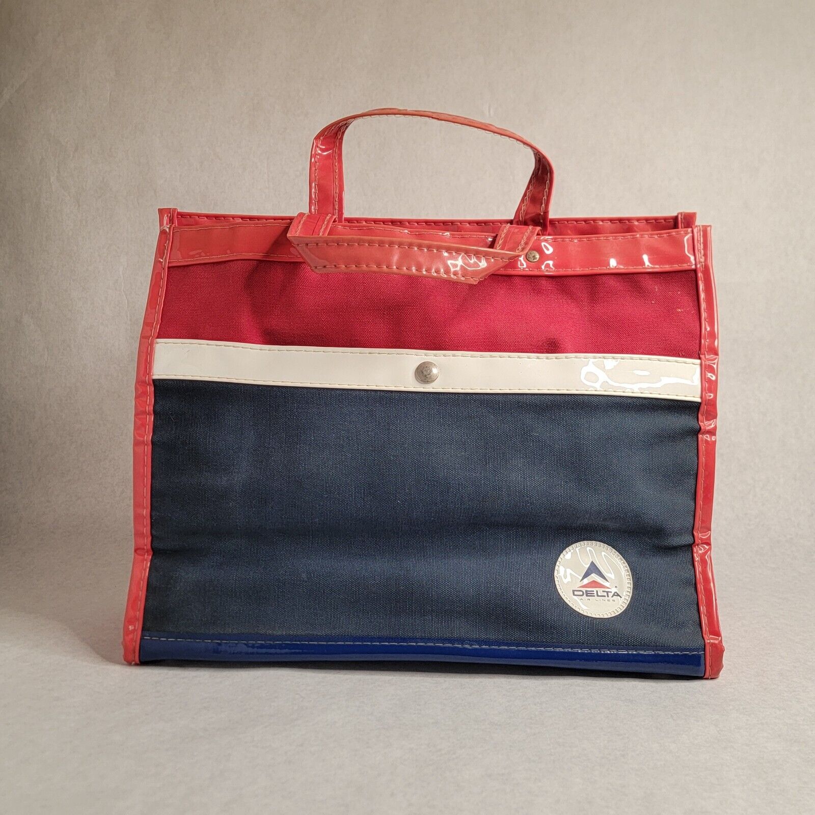 Vintage Delta Airlines Carry On Tote Bag Red White And Blue Canvas Vinyl USA