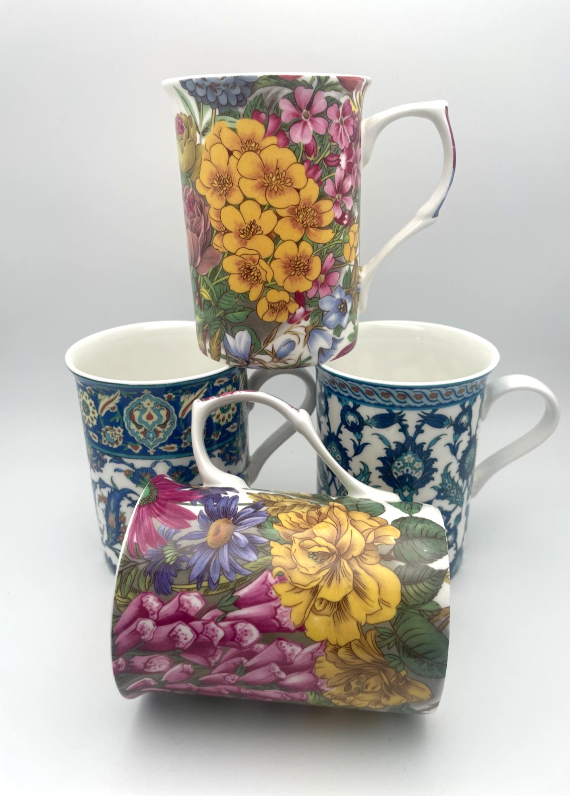 Stechcal Gracie Bone China Cylinder Mug Flowers Summer Garden 10oz Set of 4 B17