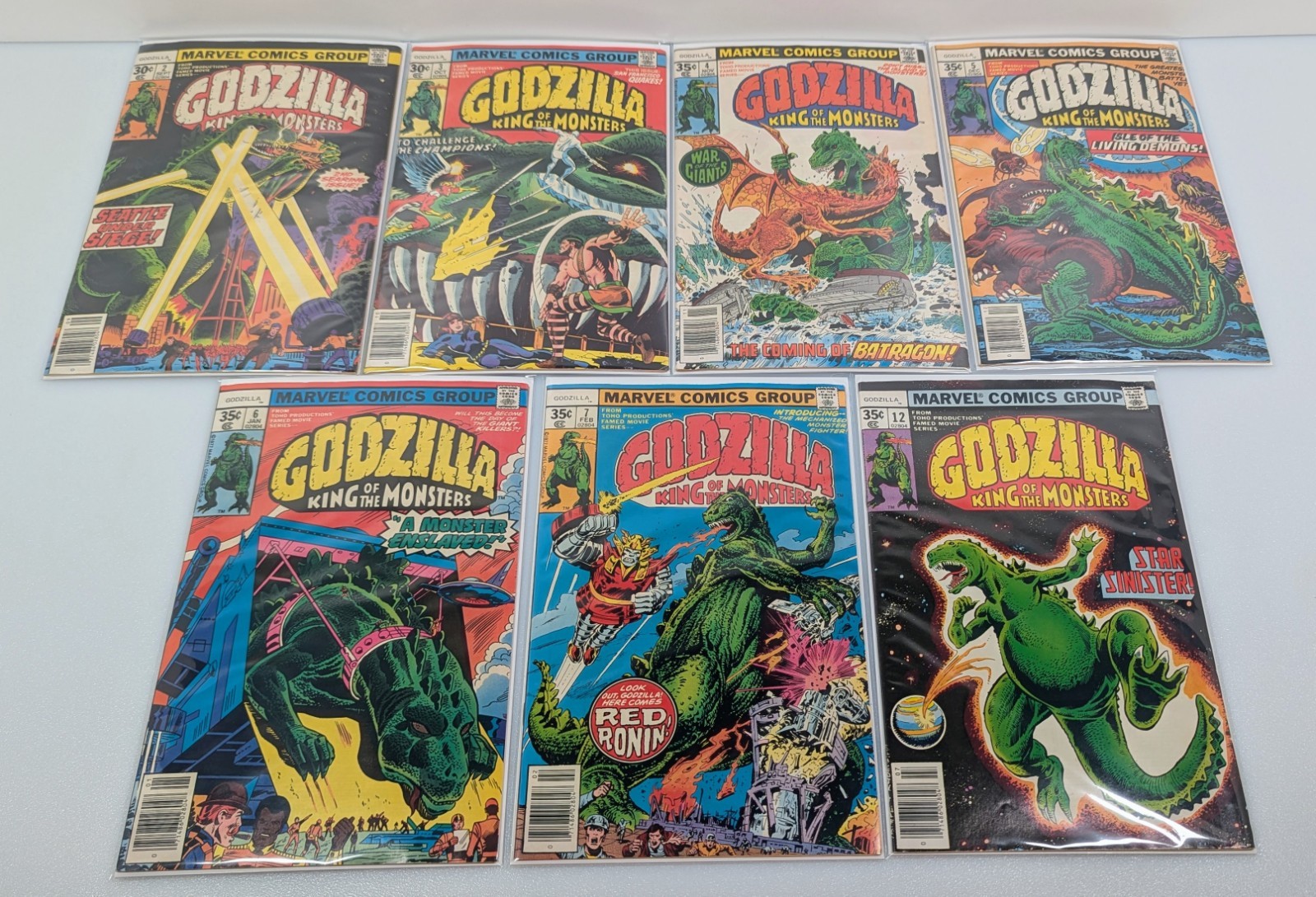 Godzilla #2 - 7 & 12 - 7 Book Lot (Marvel Comics 1977 - 1978) 1st Dr. Demonicus