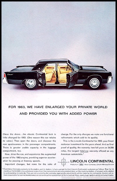 1963 Lincoln Continental  7x10 Vintage Advertisement Print Art Car Ad J69