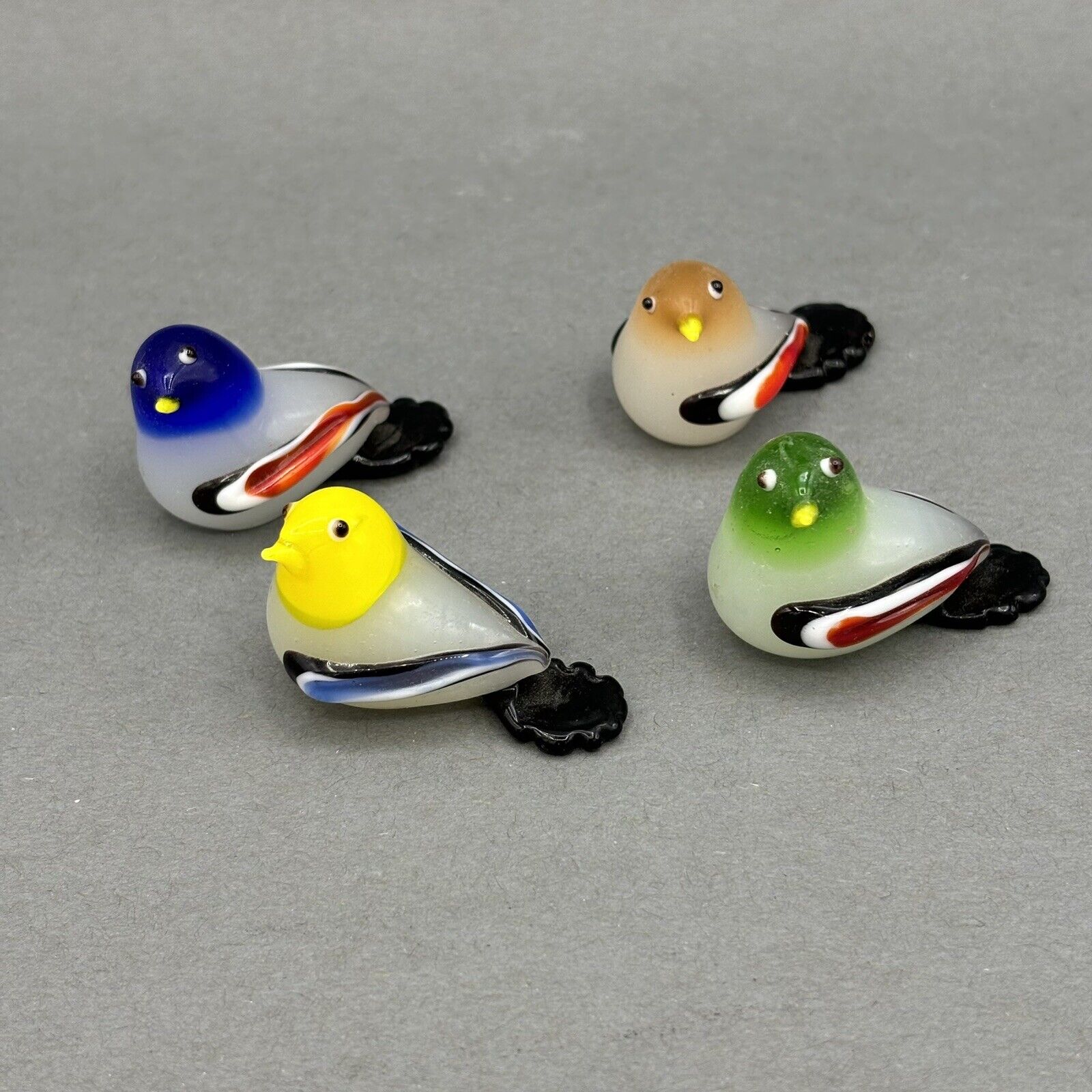 blown glass Birds Set of 4  murano style tiny figurine miniature Animals 1.5”
