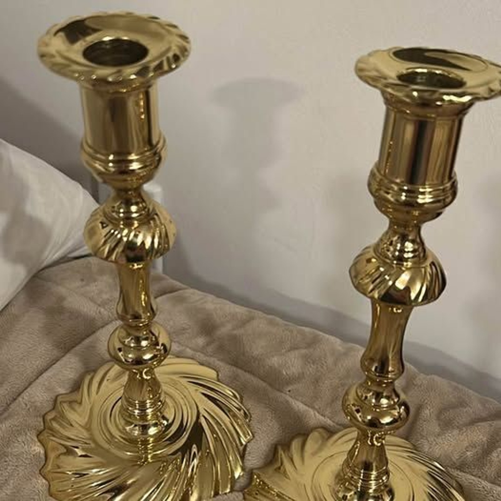 Pair of Vintage Baldwin Brass Spiral Candlestick Holders Queen Anne Style