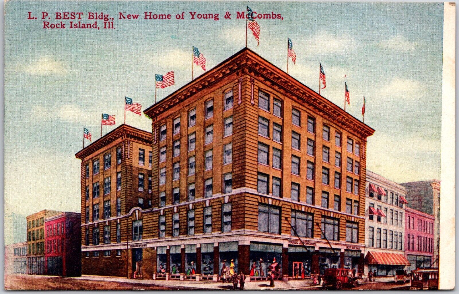Rock Island Illinois New Building Young and  Macombs DB Postcard