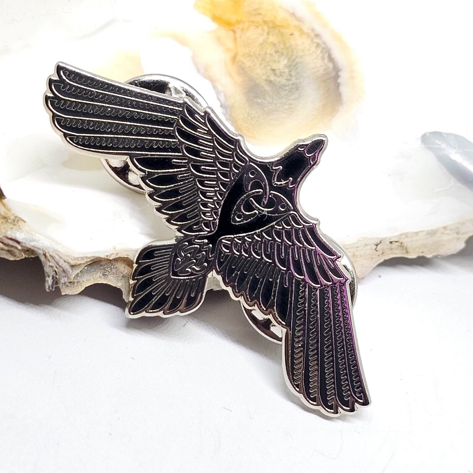 Raven Pin Badge Odin Viking Triquetra Brooch Morgan Le Fey Norse Pagan Badge