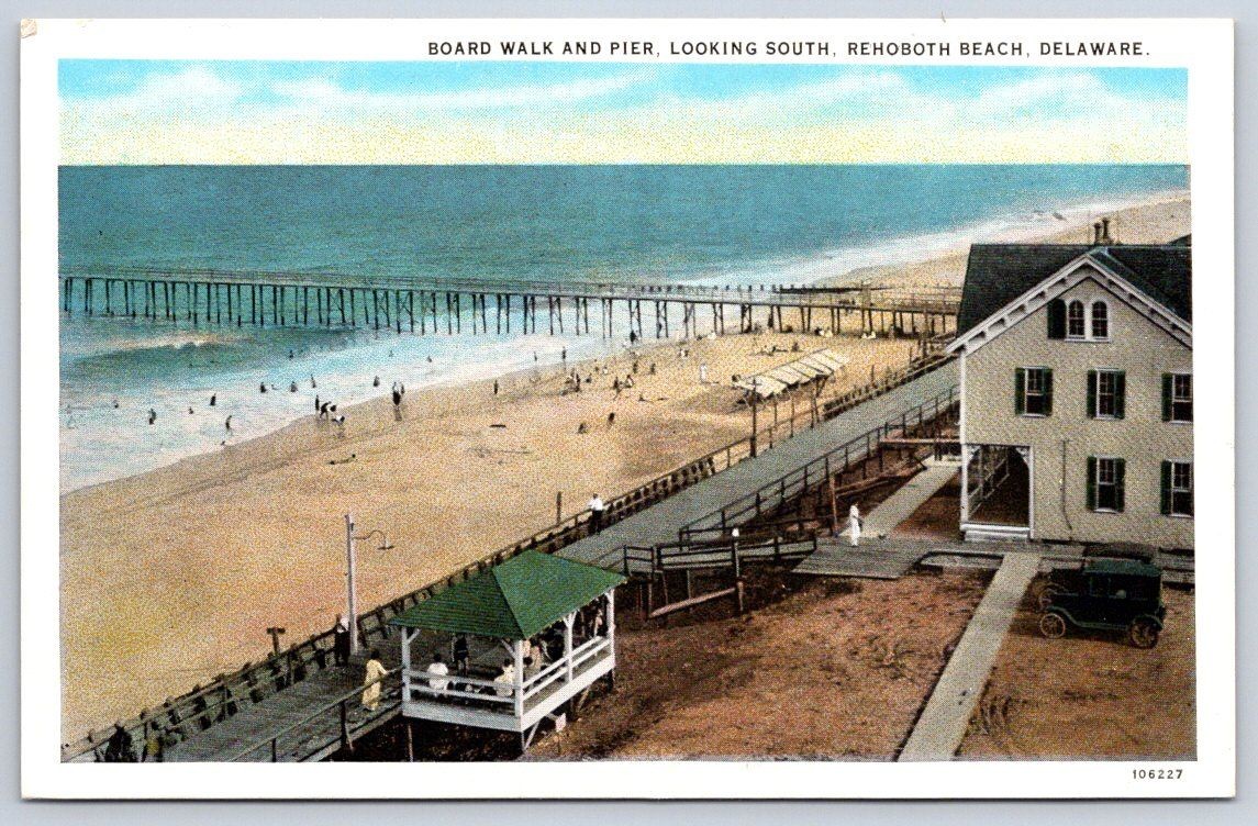 Vintage Delaware Postcard REHOBOTH BEACH Board Walk  Pier 1920s