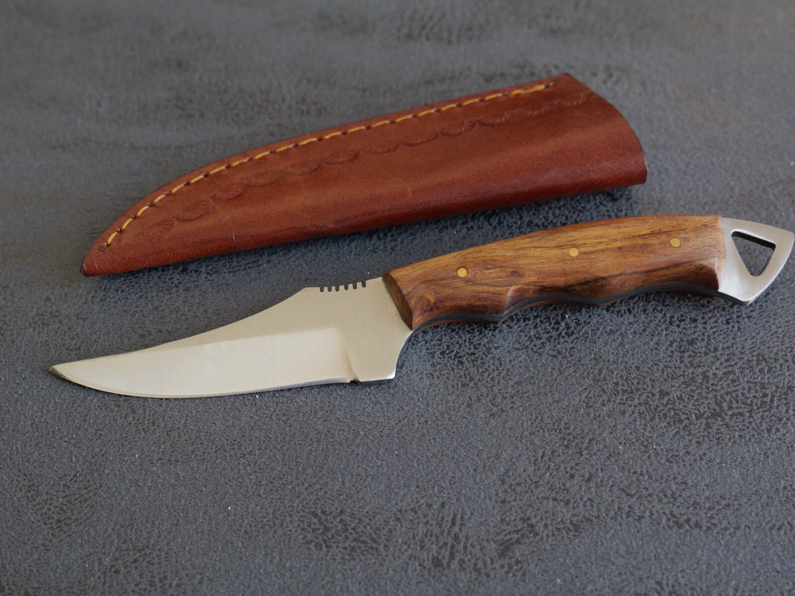 7” Fixed Blade Knife Full Tang Wood Handle Custom Leather Sheath Handmade Mini