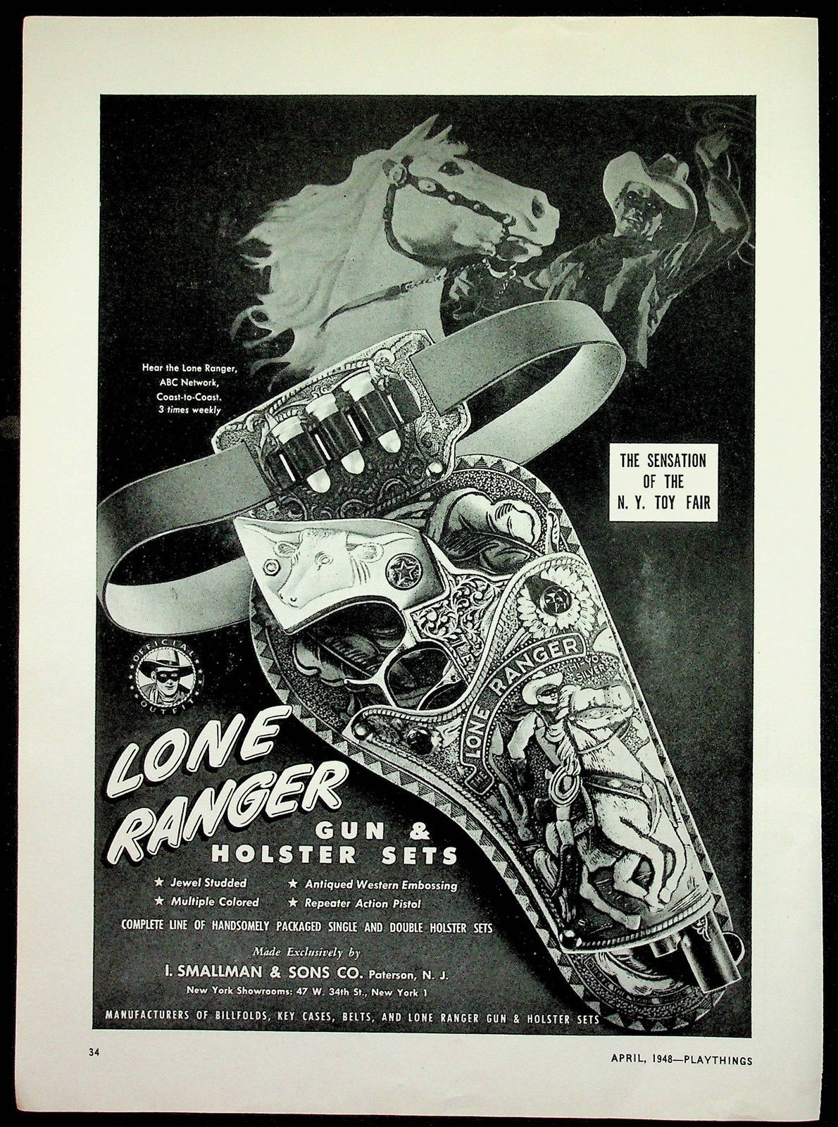 Lone Ranger Gun Holster Set 1948 Toy Ad Giant Playmates Doughboy Industries