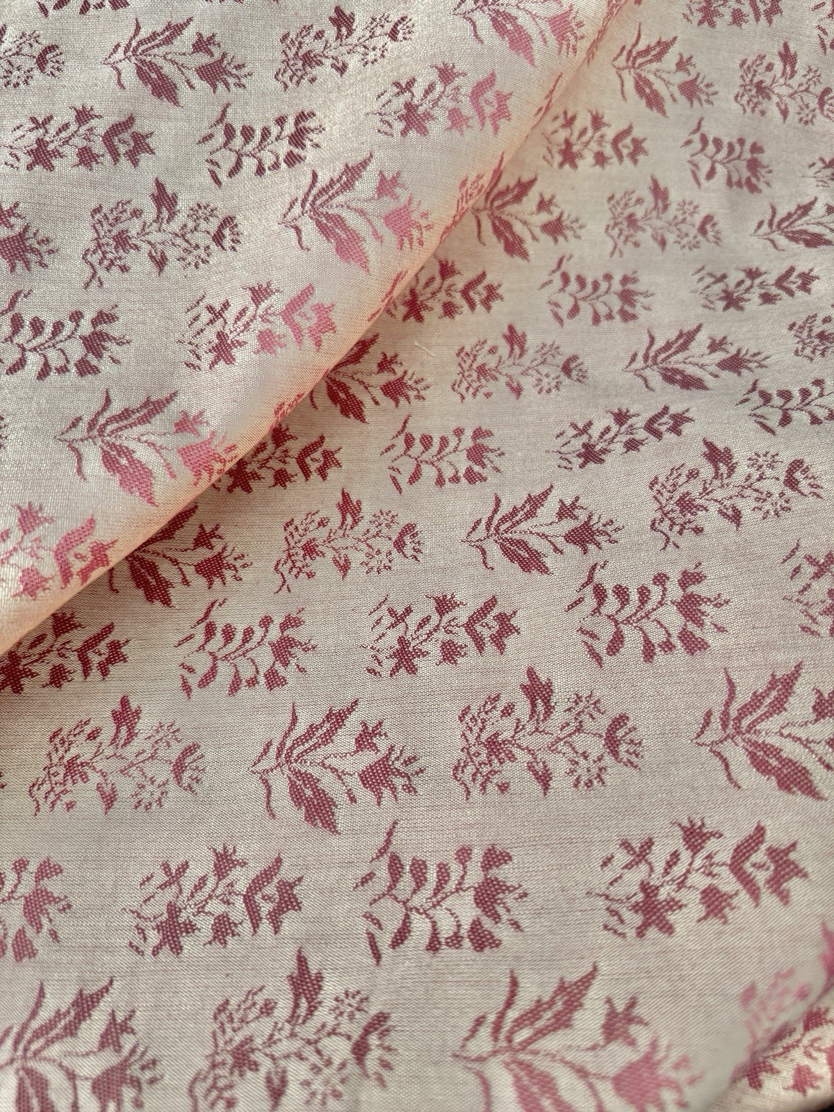 French Antique Style Floral Cotton Blend Jacquard Pink Cream Embroidered 4yd