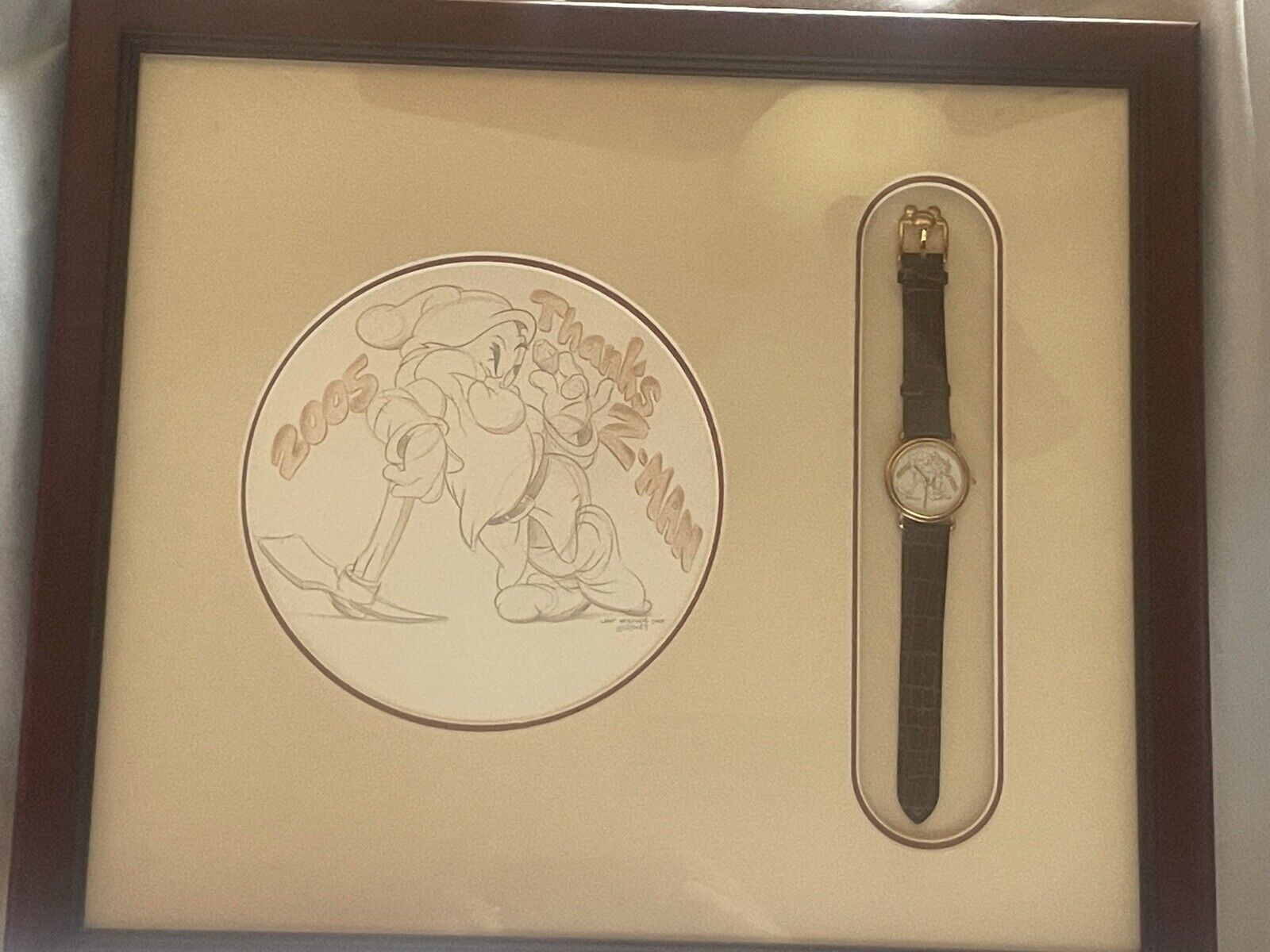 Signed Walt VanDiver  Disney Framed  Art & Watch - Snow White Dwarf personalized