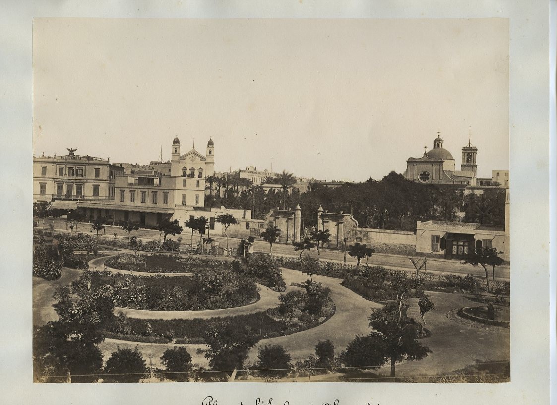 Place Eglise Alexandrie Egypt Church Square Gardens Hotel Abbat c1870s VTG Photo