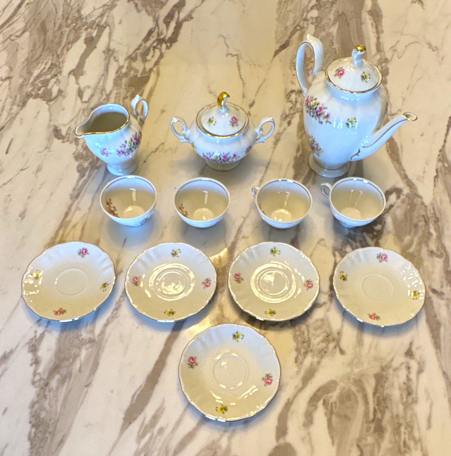 VTG Winterling Schwarzenbach Bavaria Porcelain Tea Set Pink Rose Gold Trim Lot