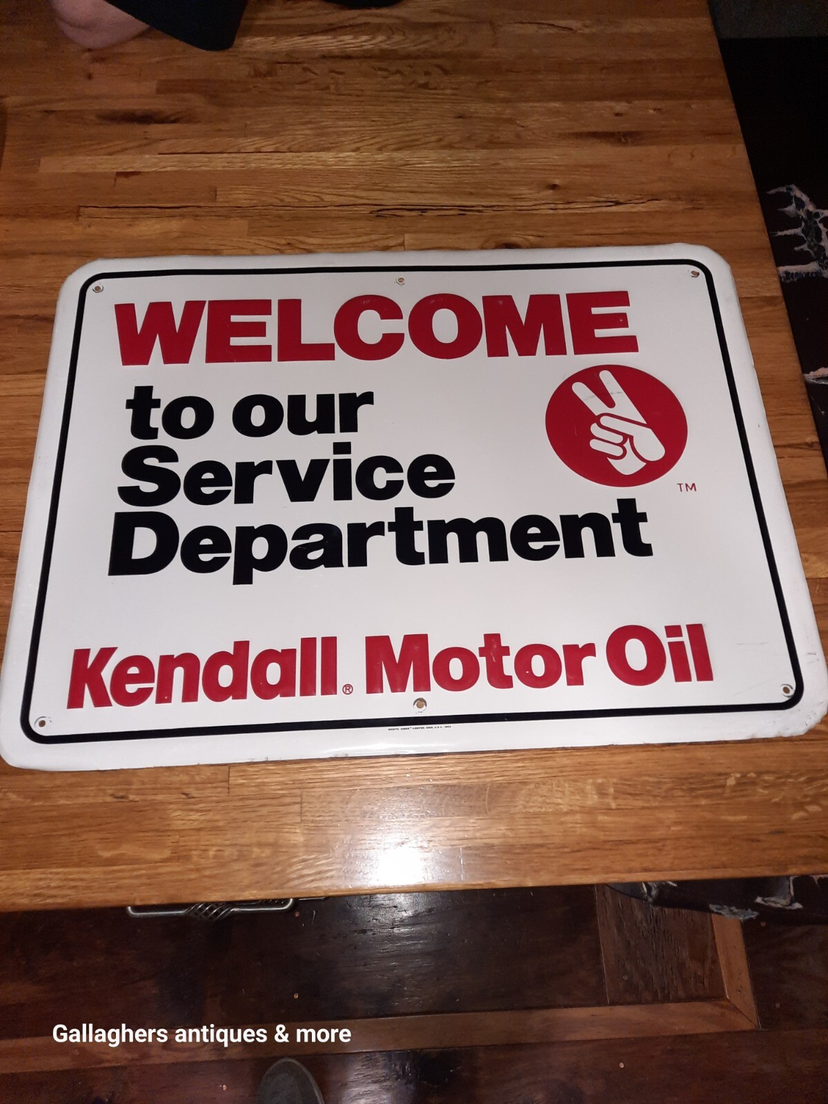 Vintage Kendall Motor Oils Tin Sign WELCOME TO OUR SERVICE DEPARTMENT Embossed