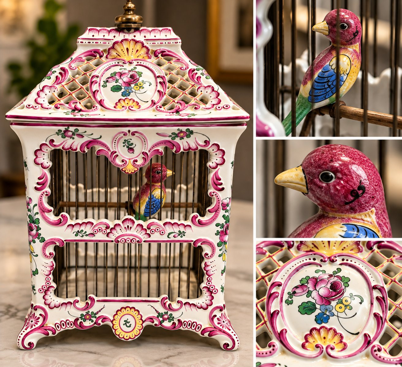 Vintage Desvres France Faience Bird Cage 15\