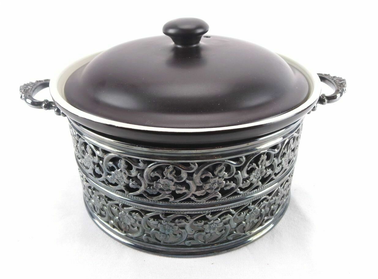 Wallace 9095 Holloware Silverplate Round Bowl Casserole Dish & Holder WAS9095