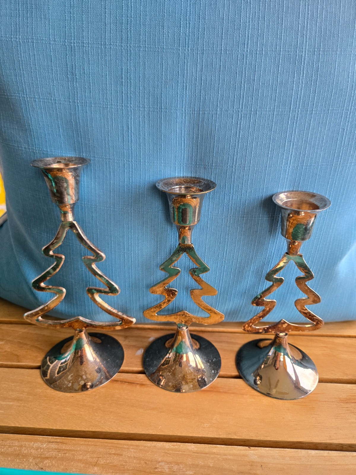 Vintage Set of 3 Christmas Tree Candle Holders. International Silver Company.