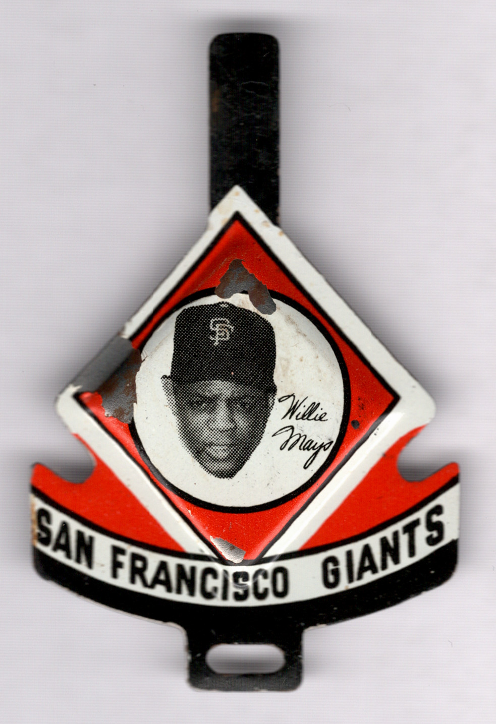 1958 Willie Mays Armour Meats San Francisco Giants Tab Diamond Frame Tin Litho 1958 Willie Mays Armour Meats San Francisco Giants Tab Diamond Frame Tin Litho