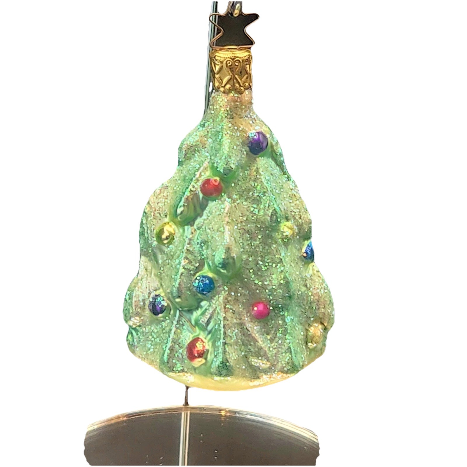 VTG Inge Glas Christmas Tree Decorated W/ Ornament Glitter 4” Hand blown Germany