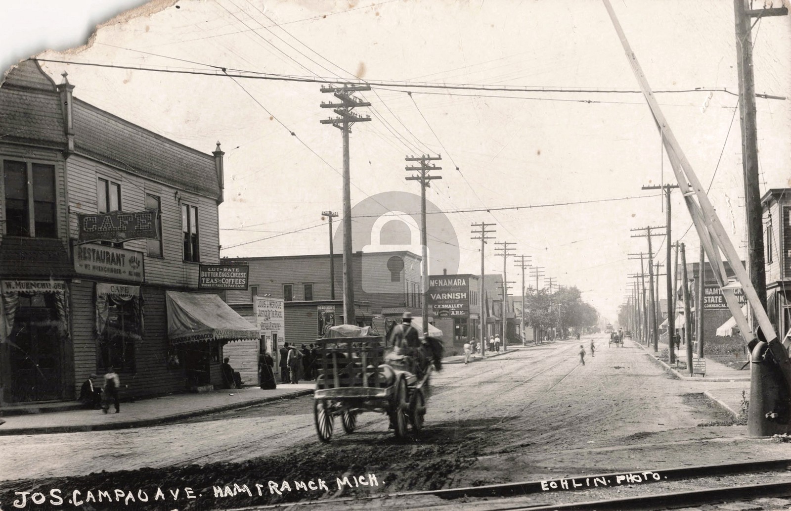 Street View Jos. Campau Ave. Hamtramck MI Michigan 1911 RPPC Photo Postcard COPY