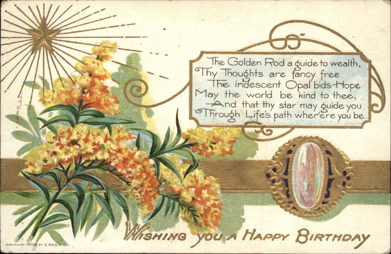 Birthday NASH Poem Flowers Gilt Embossed c1900-20s Vintage Postcard
