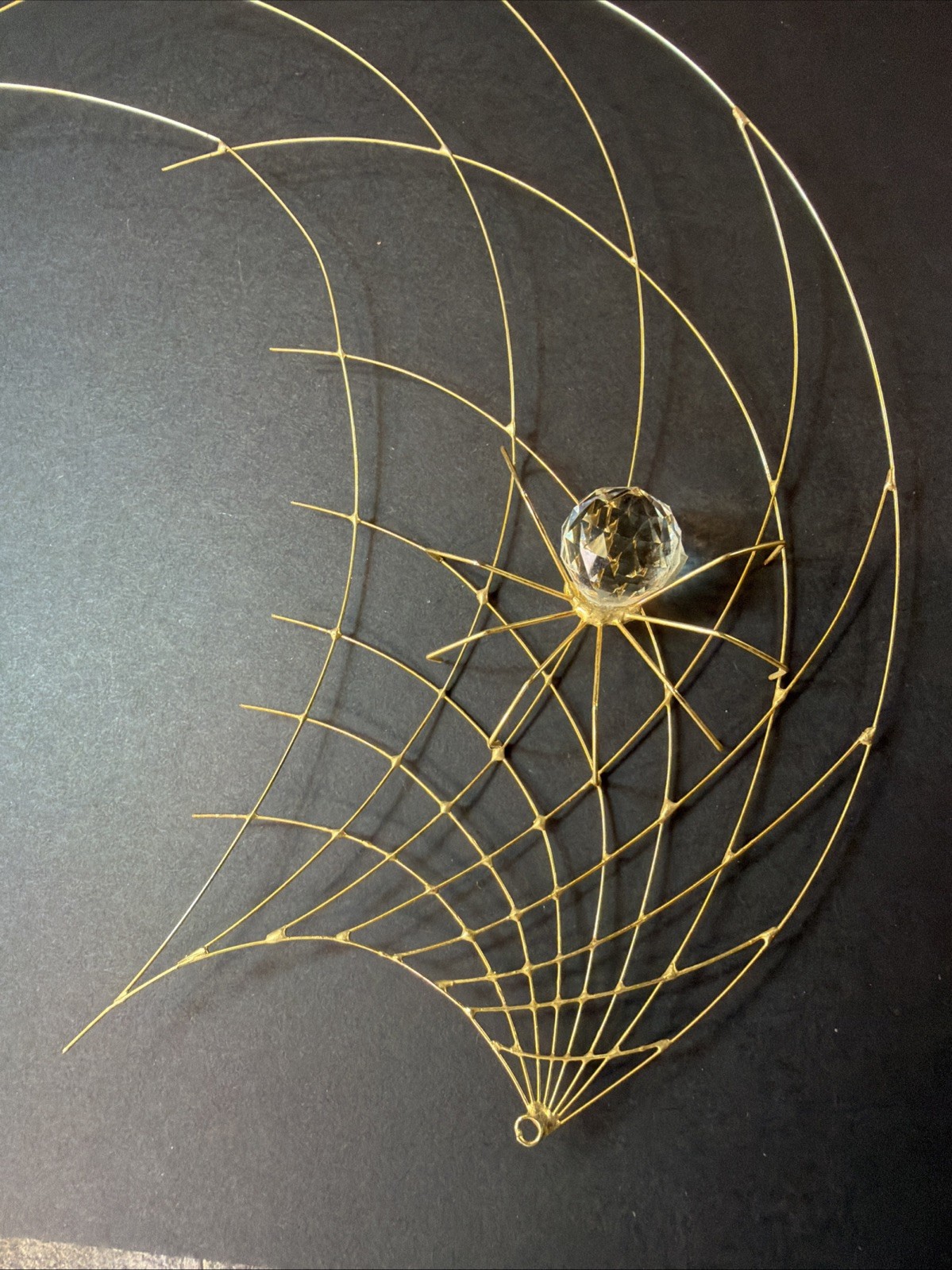 La Melodie 1980 Gold Wire Sculpture Spiderweb Abstract Faceted Crystal MCM Vtg