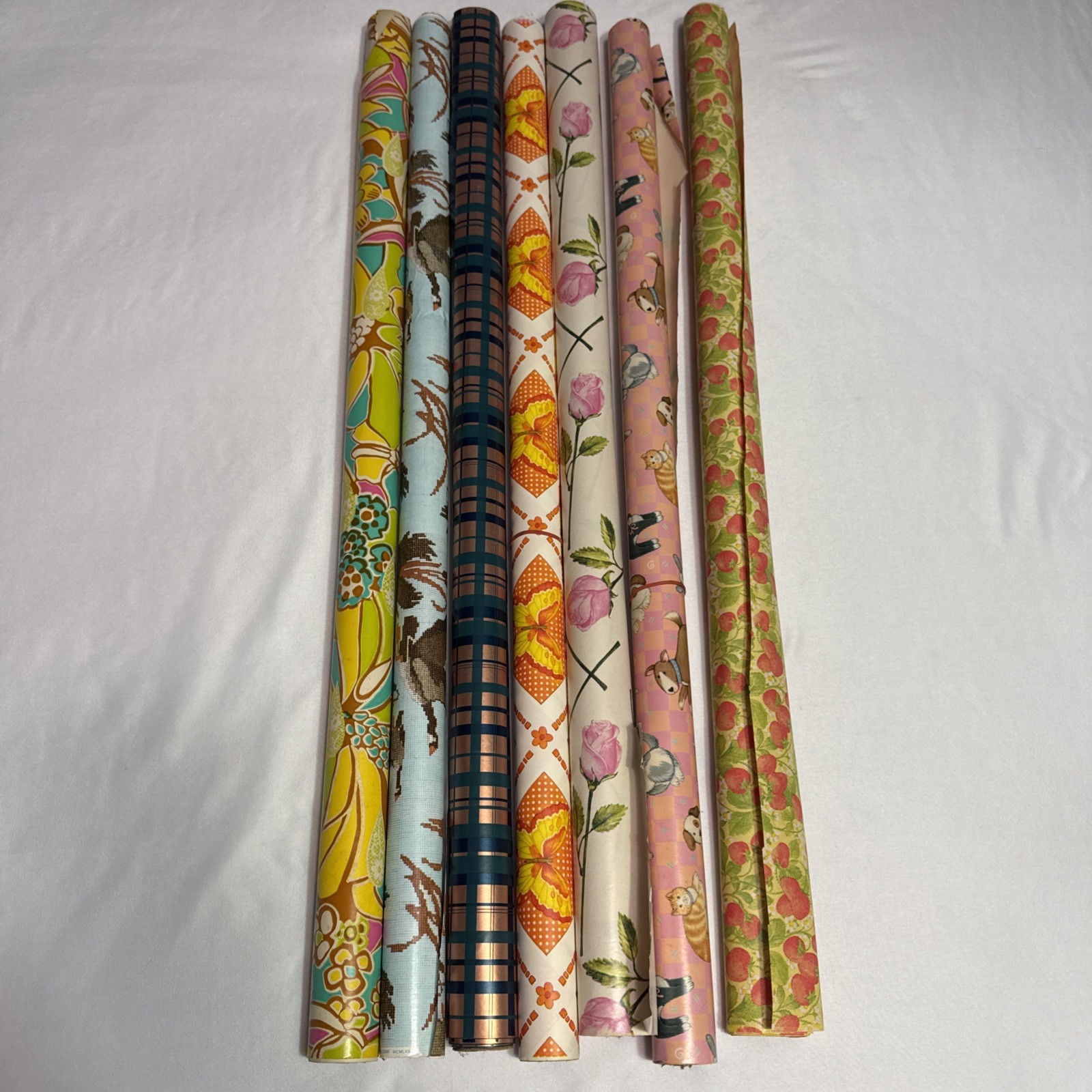 vintage wrapping paper lot 1960’s - 1970’s Era Gift Wrap Flower Power Puppies Ki