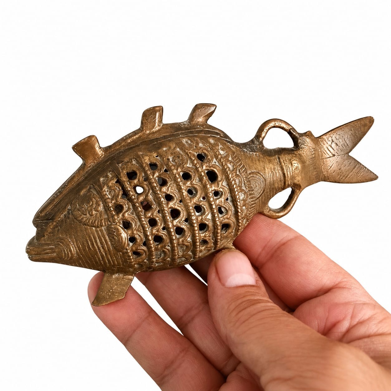 Antique Moroccan Fish Shape Incense Burner Bronze Copper Art Old 300g Decor 16cm