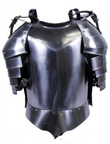 Medieval Large 18G Metal Breast Plate Body Armor with Tassets Fluted Cuirass