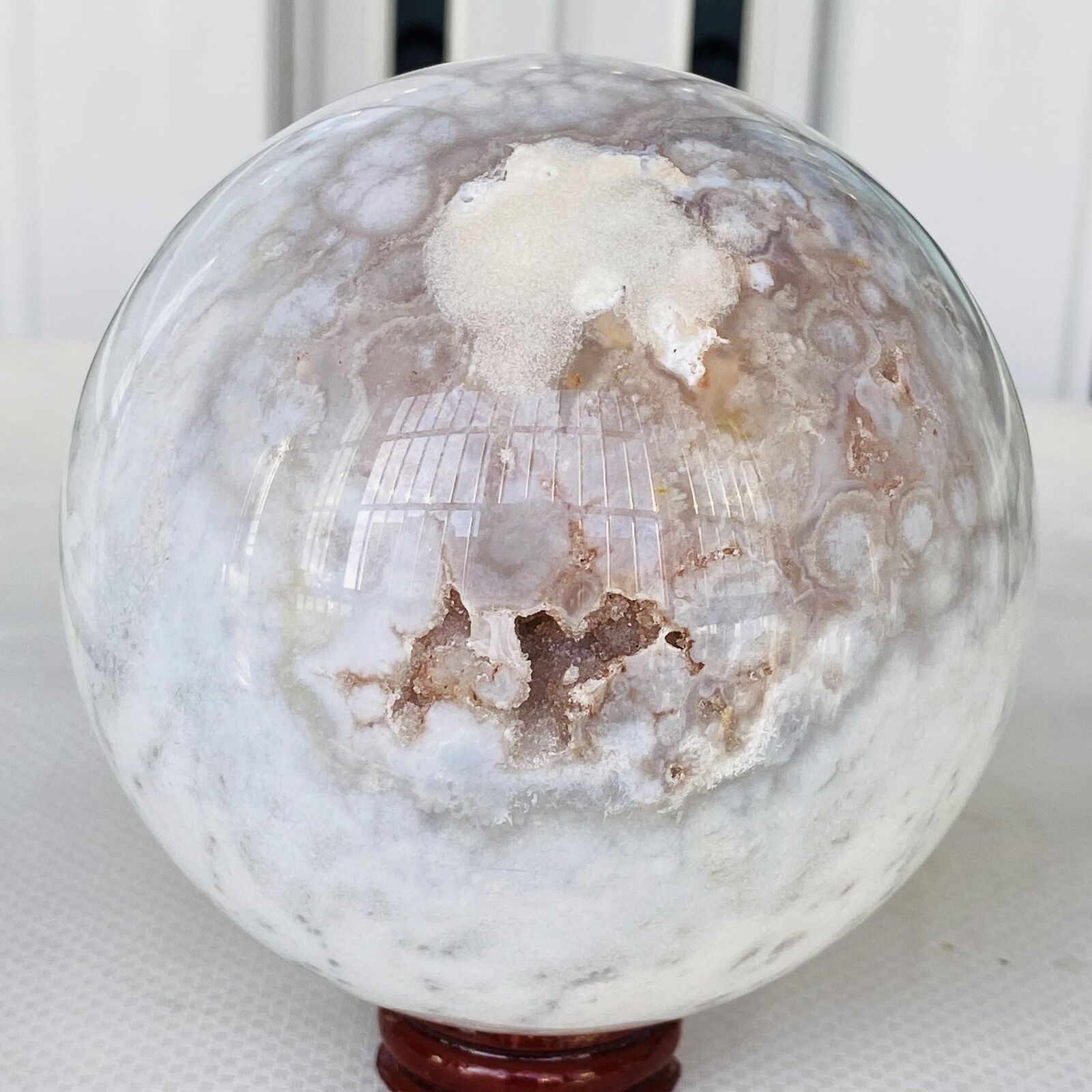 1460g Natural Cherry Blossom Agate Sphere Quartz Crystal Ball Healing 