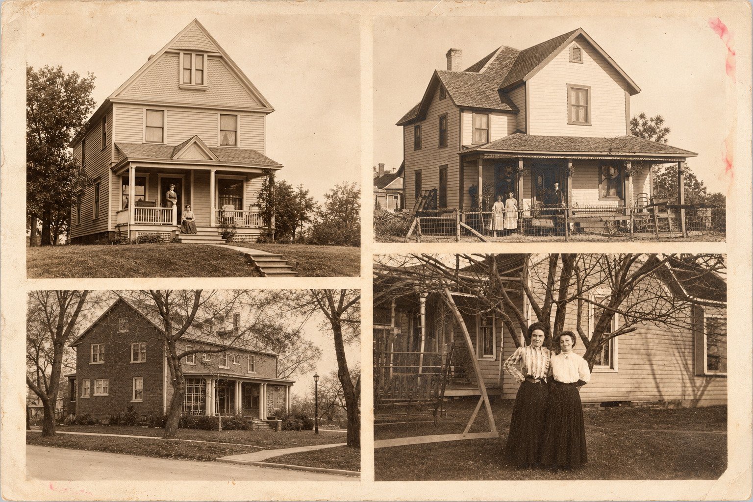 Lot of 4 Antique RPPC Postcards Unused AZO 1910s 1920s Houses Porch Portraits