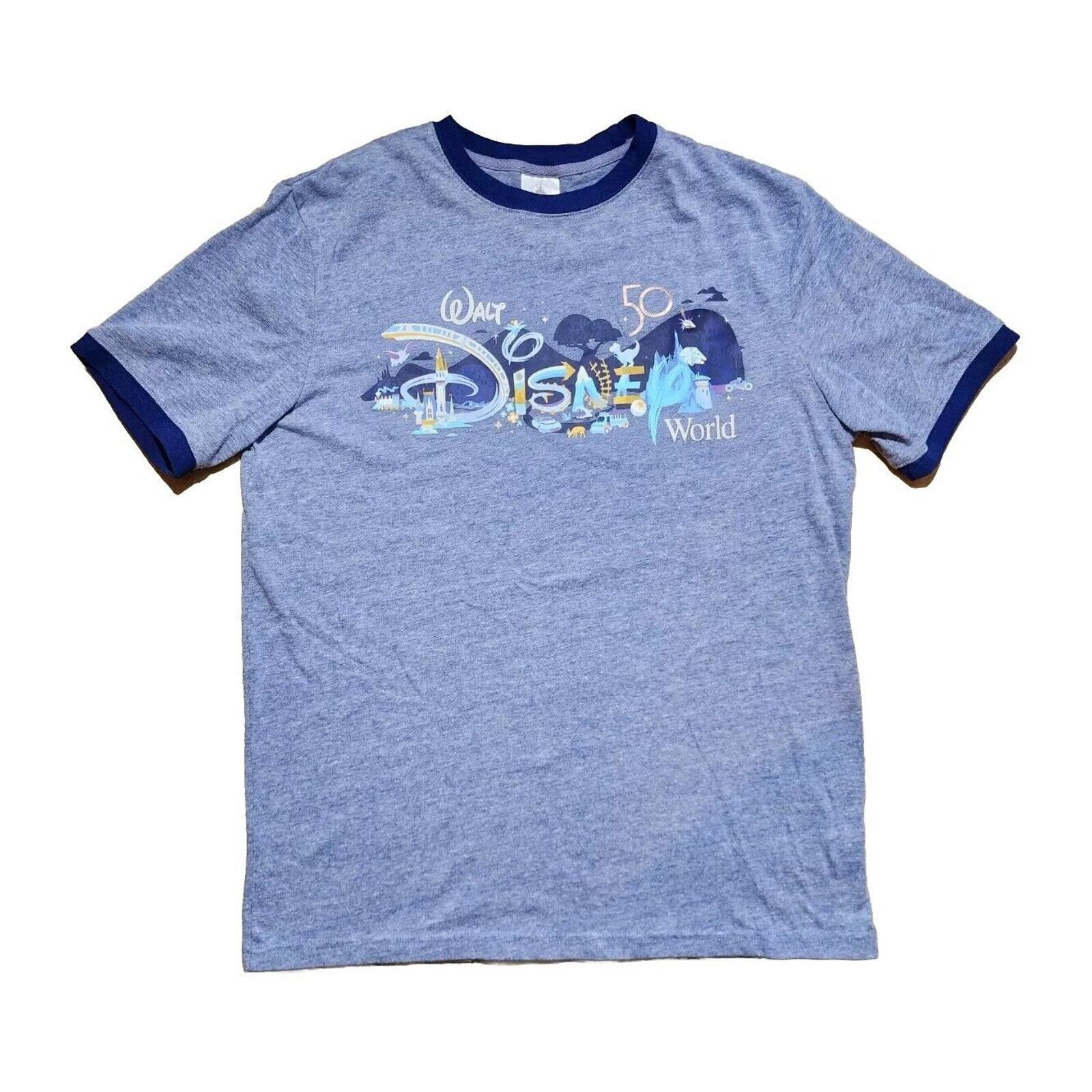 2021 Walt Disney World 50th Anniversary Park Icons Ringer Blue Shirt Adult Med